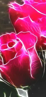 Neon art wallpaper featuring glowing pink roses.