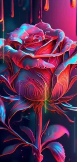 Neon rose wallpaper with vibrant colors and 3D effects.