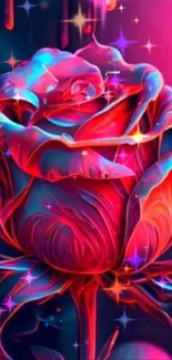 Neon pink and blue rose artistic mobile wallpaper.