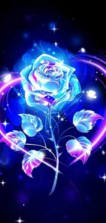 Neon blue and pink rose digital art wallpaper.