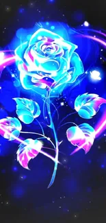 Neon blue rose with vibrant glow effect.