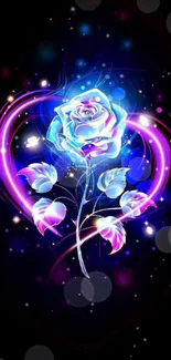 Neon rose heart wallpaper with glowing colors.