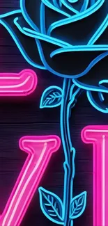 Neon rose with glowing love text