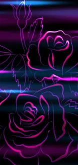 Neon pink roses on black background wallpaper.