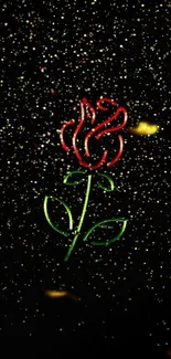 Vivid neon rose on a black background wallpaper.