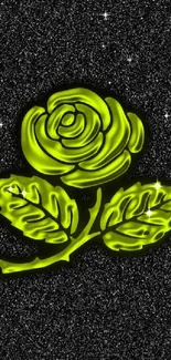 Neon yellow rose on black textured background.