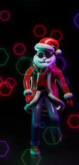 Neon Santa Claus with glowing hexagons wallpaper.