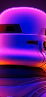 Futuristic helmet in neon colors on a mobile wallpaper.