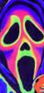 Neon psychedelic face artwork with vibrant colors.