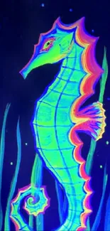 Neon blue seahorse in a fantasy underwater scene.