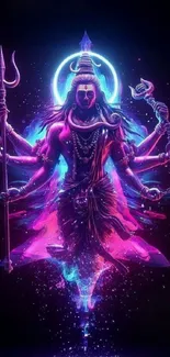 Digital art of Lord Shiva in neon hues