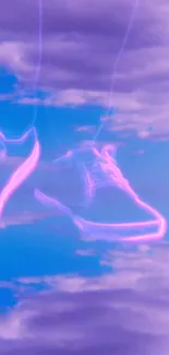 Neon shoes floating in a purple sky with dreamy clouds.