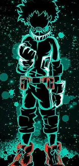 Neon anime character silhouette with striking teal accents.