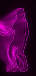 Glowing neon silhouette in magenta on a dark background.