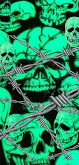 Neon green skulls with barbed wire design.