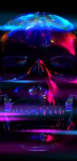 Vibrant 3D neon skull with striking colors on black background.