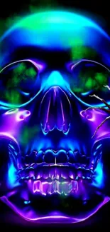 Neon blue skull and spider art with vibrant colors.