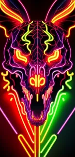 Neon skull with vibrant colors on black background, perfect for phone wallpaper.