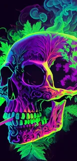 Neon skull with vibrant colors and psychedelic design.