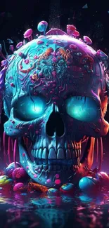 Neon skull artwork with vibrant colors and psychedelic design.