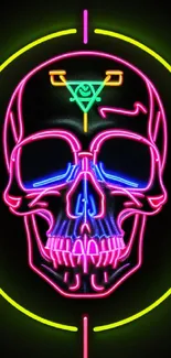 Neon skull digital art with vibrant colors, perfect for a bold mobile wallpaper.