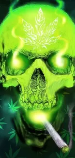 Neon green skull with cannabis leaves wallpaper.