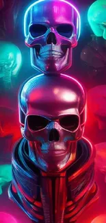 Vibrant neon skulls art wallpaper for mobile.