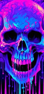 Neon blue and pink skull mobile wallpaper design.