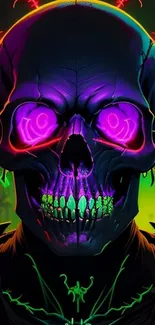 Bright neon skull with glowing details.