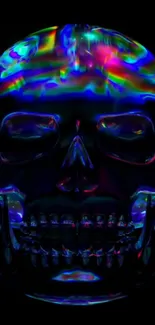 Vibrant neon skull art on black background.