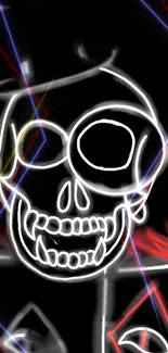 Vibrant neon skull art on a black mobile wallpaper.