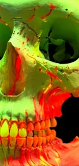 Neon skull art wallpaper with vibrant colors.