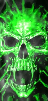 Neon green skull with dark background mobile wallpaper.