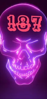 Neon pink and purple skull with the number 187.