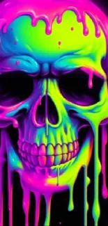 Neon skull wallpaper with vibrant dripping colors.