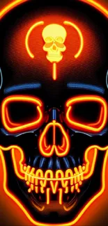 Orange neon skull glowing against a dark background.