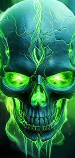 Bright neon skull with glowing green details for mobile wallpaper.