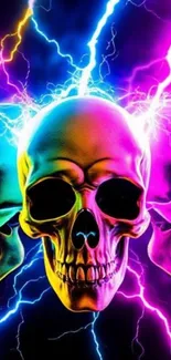 Neon skull with vibrant lightning bolts.