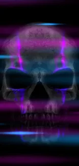 Neon skull wallpaper with purple highlights on black.