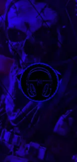 Neon blue skull soldier wallpaper with dark, mysterious vibe.