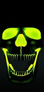 Neon green skull design on dark background wallpaper.