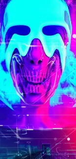 Neon skull with swirling smoke in pink and blue vibrant hues.