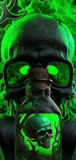 Neon green skull with toxic fog fantasy wallpaper.