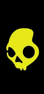 Vibrant neon yellow skull on a black background wallpaper.