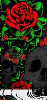 Neon skull and rose wallpaper with vibrant hues.