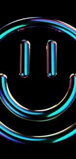 Neon smiley face on a black background wallpaper.