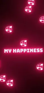 Neon-themed wallpaper with glowing smiley faces and 'My Happiness' text.