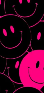 Neon pink and black smiley face wallpaper.