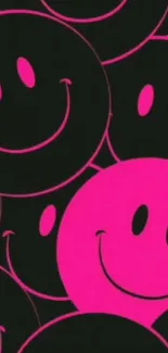 Neon pink and black smiley face wallpaper for mobile.