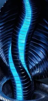 Neon snake against dark background.